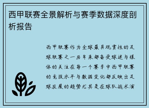西甲联赛全景解析与赛季数据深度剖析报告